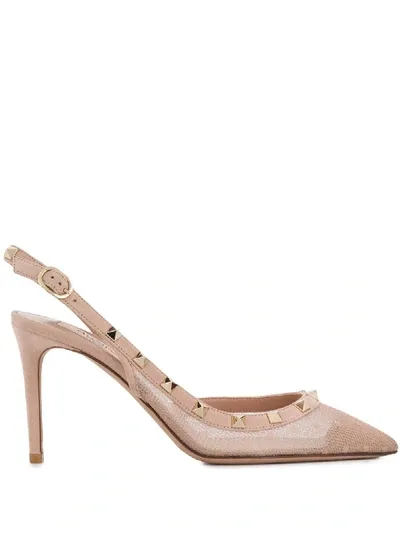 Valentino Garavani Rockstud 85mm Pizzo Pois Slingback Pumps In Pink