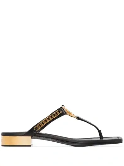 Balmain Embellished Leather Thong Sandals In Black