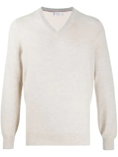 Brunello Cucinelli Pullover Mit V-ausschnitt In Neutrals