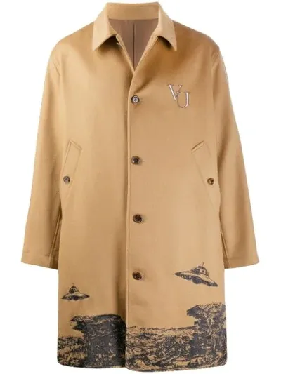 Undercover Ufo Print Coat In Brown