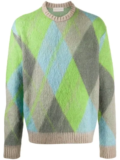 Paura Diamond Patterned Knit Jumper In Green