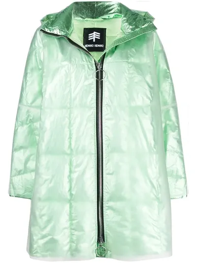 Ienki Ienki Raincoat Pvc And Quilted Foiled Shell Hooded Down Coat In Light Green