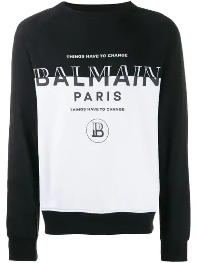 Balmain Printed Cotton Jersey Sweatshirt In White,black