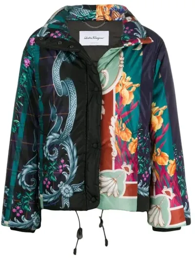 Ferragamo Floral Baroque Print Puffer Jacket In Green