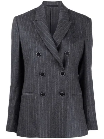 Eleventy Striped Double-breasted Blazer In Grey