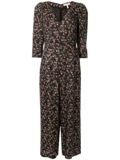 Rebecca Taylor Lia Floral Print Jumpsuit In Black