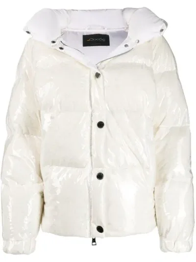 Goosetech Patent Hooded Padded Coat In White