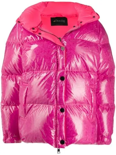 Goosetech Patent Hooded Padded Jacket In Pink