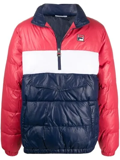 Fila Colour-block Puffer Jacket In Blue