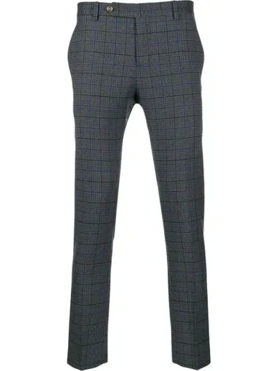 Entre Amis Slim-fit Checked Trousers In Grey