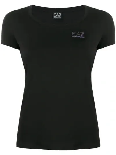 Ea7 Short Sleeve Embellished Logo T-shirt In Black