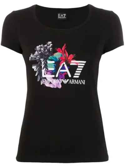 Ea7 Short Sleeve Floral Print T-shirt In Black