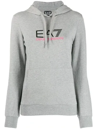 Ea7 Fitted Logo Print Hoodie In Grey