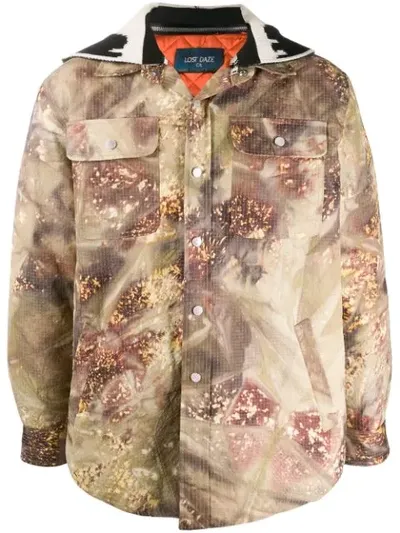 Lost Daze Contrast Hooded Camouflage Jacket In Brown