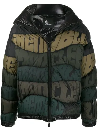 Moncler Logo Stripe Puffer Jacket In Black