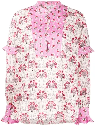 Liberty London Mixed Print Tana Lawn Cotton Smock Blouse In Pink