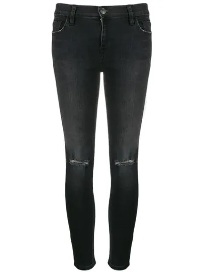 Current Elliott The Stiletto Distressed Mid-rise Skinny Jeans In Black