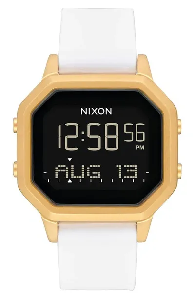 Nixon Digital Siren White Silicone Strap Watch 36mm In Gold / White