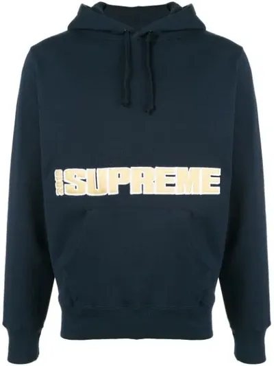 Supreme Blockbuster Logo Embroidered Hoodie In Blue