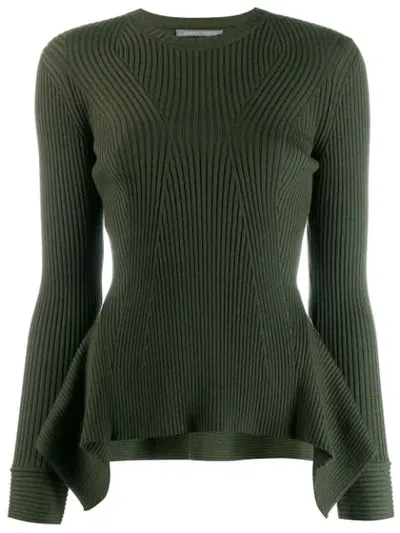 Alberta Ferretti Ribbed Knit Peplum Sweater In Green