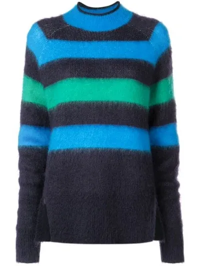 Proenza Schouler Pswl Brushed Stripe Wool Mohair Sweater In Black