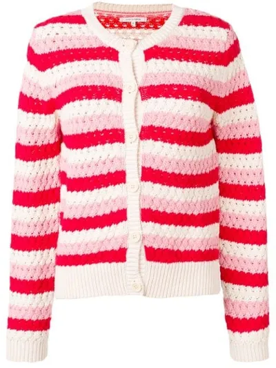 Chinti & Parker Striped Crochet-knit Cotton Cardigan In Red