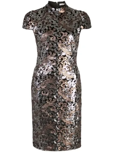 Alice And Olivia Inka Cap Midi Dress In Metallic