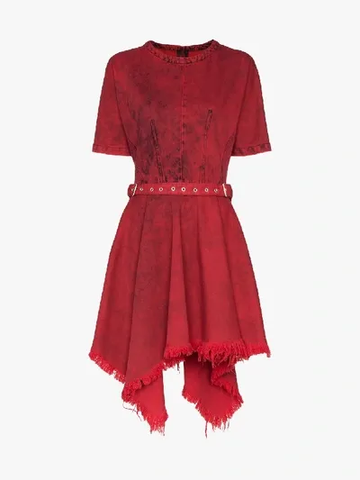 Marques' Almeida Flared Raw Hem Denim Dress In Red