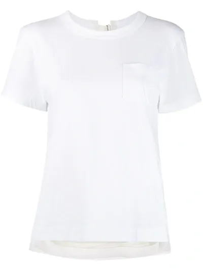 Sacai Short-sleeve Tee With Chiffon Hem In White