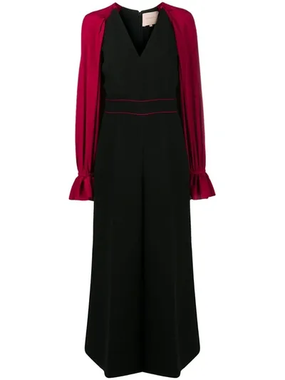 Roksanda Holin Balloon-sleeve Crepe Wide-leg Jumpsuit In Black And Red