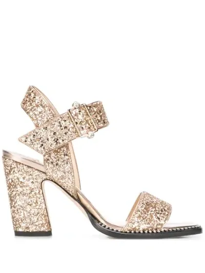 Jimmy Choo Minase 85mm Glitter Sandals In Gold