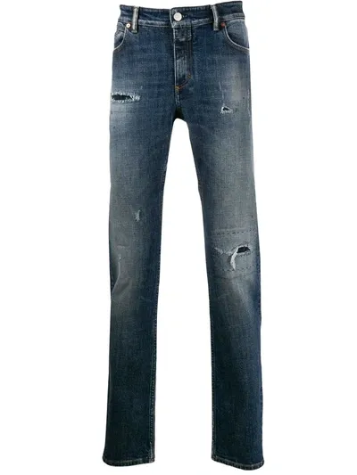 Closed Distressed Straight-leg Jeans In Blue