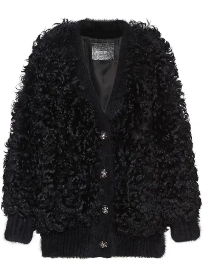 Miu Miu Shearling Cardigan In Black