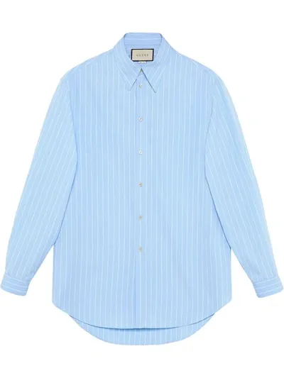 Gucci Oversize Striped Cotton Shirt In Blue