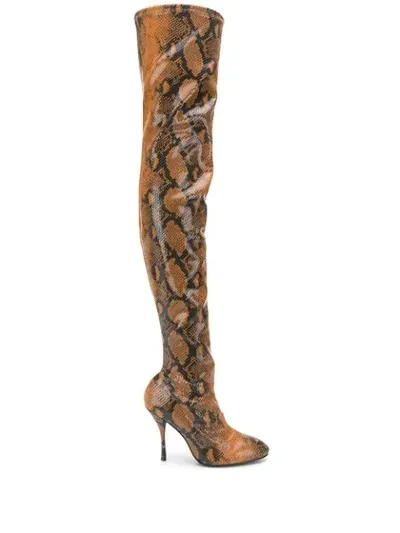 Stuart Weitzman Snakeskin Effect Boots In Brown