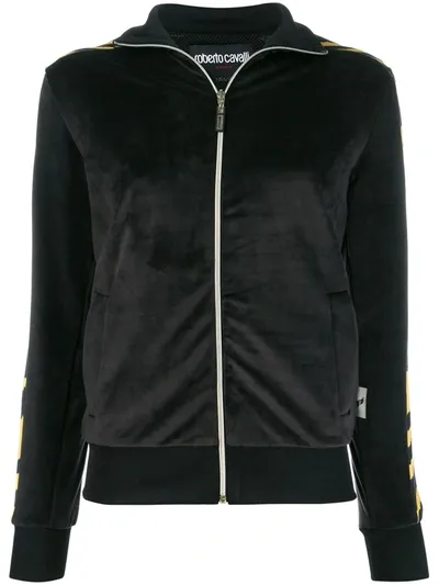 Roberto Cavalli Velvet Effect Track Jacket In Black