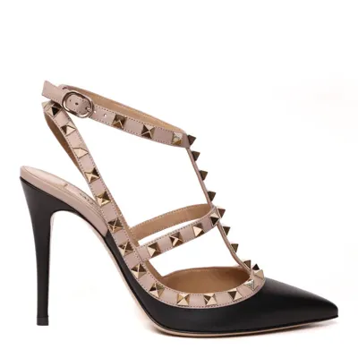 Valentino Garavani Pumps Rockstud Ankle Strap 10 Cm Heel In Bicolor And With Micro Studs In Black/beige