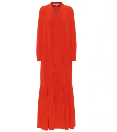 Tibi Pussy-bow Tiered Silk Crepe De Chine Maxi Dress In Orange