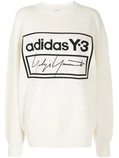 Y-3 Logo Print Puff Sleeve Unisex Oversized Knit Sweater In White