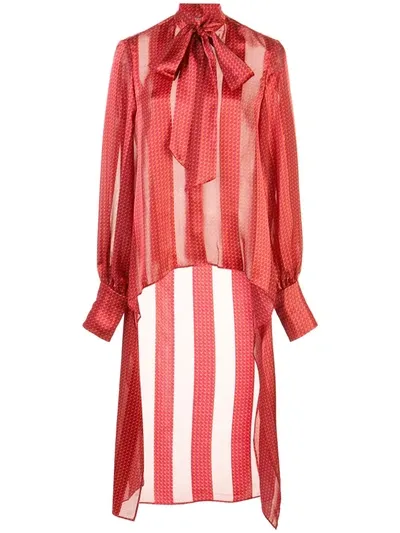 Alexis Striped High-low Shirt In Red