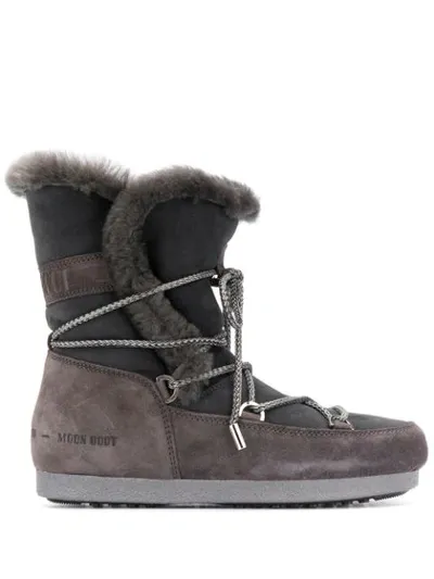 Moon Boot Shearling Snow Boots In Grey