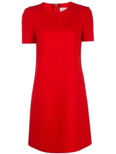 Carolina Herrera Short-sleeve Crewneck Shift Dress In Chili Red