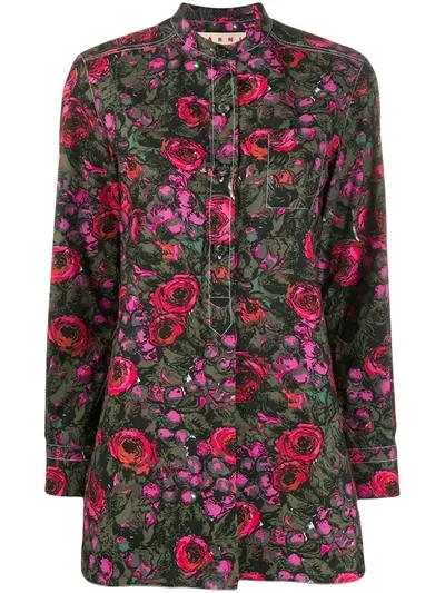 Marni Floral Band Collar Shirt In Pink