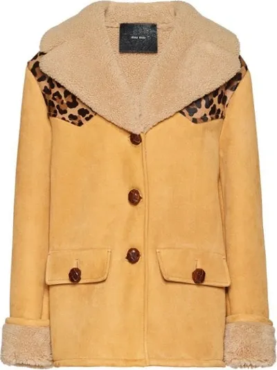 Miu Miu Shearling Leopard-print Jacket In Neutrals