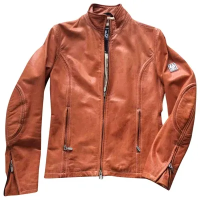 Pre-owned Belstaff Leather Biker Jacket In Orange