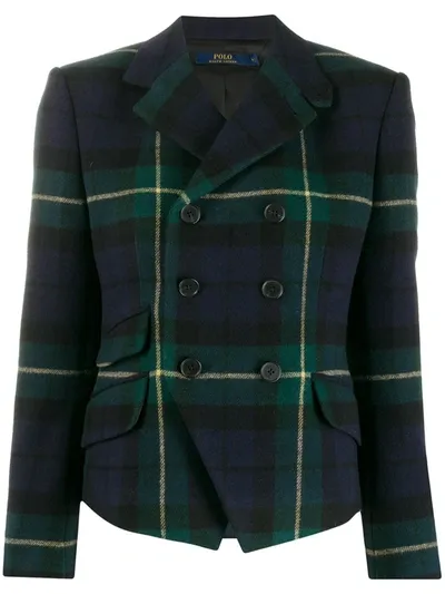 Polo Ralph Lauren Plaid Double Breasted Blazer In Blue