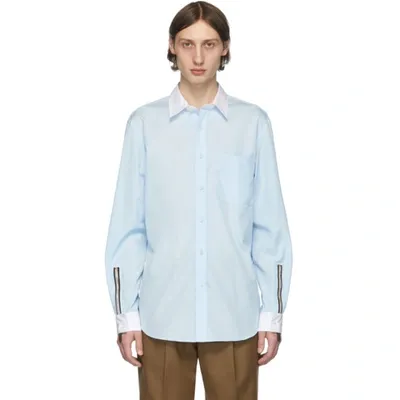 Burberry Classic Fit Zip Detail Cotton Poplin Shirt In Pale Blue