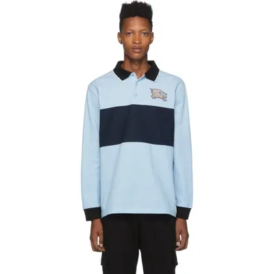 Burberry Long-sleeve Logo Graphic Cotton Pique Polo Shirt In Light Blue,blue