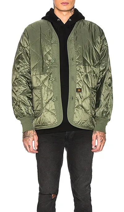 Alpha Industries Als Liner Quilted Ripstop Down Jacket In Olive