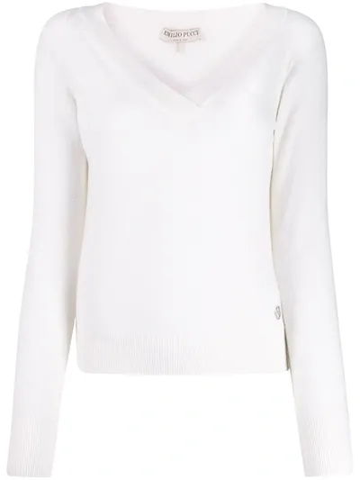 Emilio Pucci V-neck Jumper In White